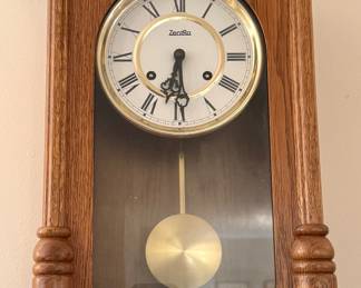 ZentRa German Oak Wall Clock with Glass Front and Brass Pendulum
