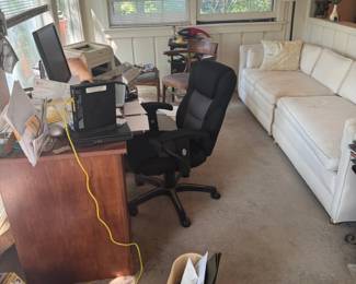 Home Office Furniture, Computer Desk, Office Chair, Printer & White Sofa