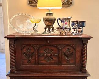Jacobean Oak Tallboy/Court Cabinet featuring Carved Wooden Panel Accents and Barley-Twist Spindles