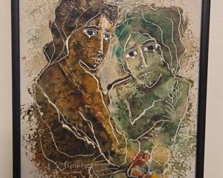 Calvin Waller Burnett Sgraffito Oil Painting