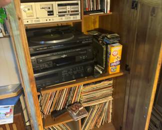 Home Stereo System with Turntable, Receiver, Cassette Deck & Vinyl Records