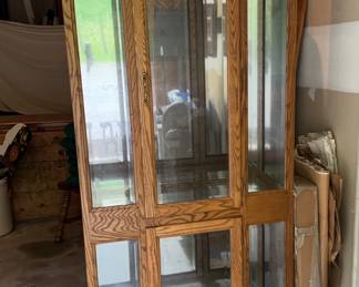 Oak and glass display cabinet 
