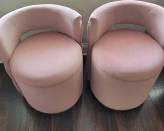 Modern Pink Velvet Swivel Accent Chairs