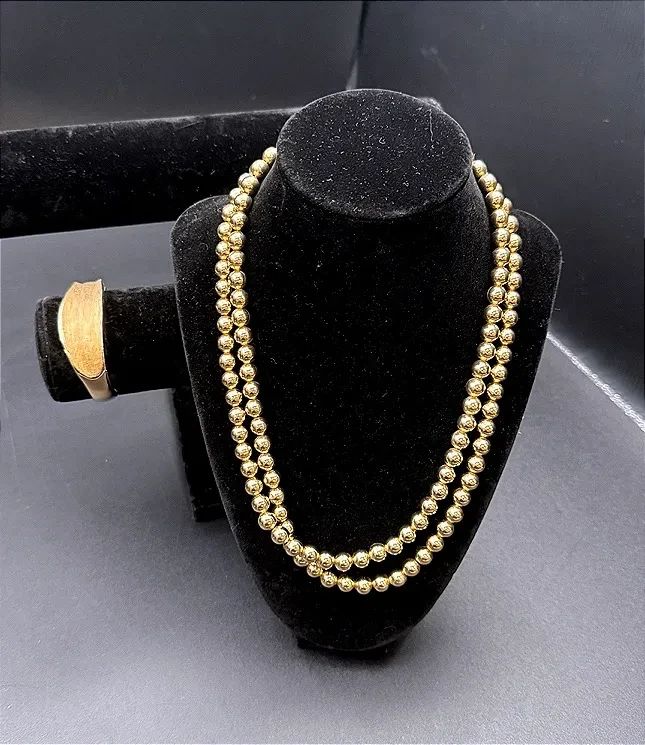 Monet Gold-Toned Double-strand Beaded Ball Necklace And Hinged Cuff Bracelet