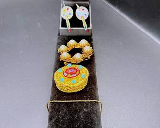 Unique Collection Of Jewelry Featuring Artist Palette Cufflinks And A Florenza Trinket Box