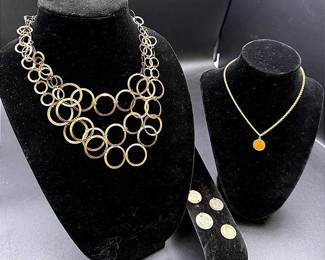 Copper-toned Multi-Strand Fashion Necklace, A Coin Necklace & Assorted Coin Pendant