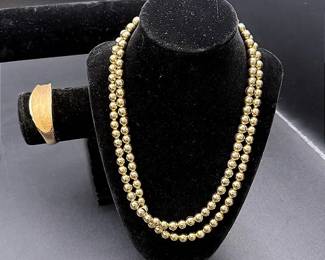 Monet Gold-Toned Double-strand Beaded Ball Necklace And Hinged Cuff Bracelet
