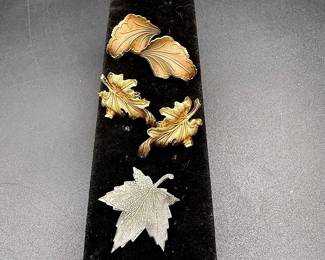 Leaf Motif Lot Featuring A Pair Of Leaf Shaped Trifari Clip-On Earrings