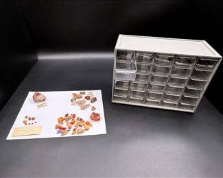 Neutral Toned Raw Rough And Polished Gemstones And A 30 Place Organizing Storage Container