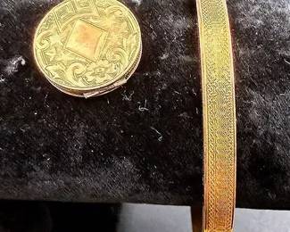 14K Yellow Gold Bangle Bracelet And 14k Gold-Plated Locket