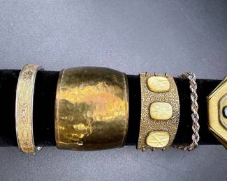 Silver And Gold Toned Lot Featuring A Wide Hammered Cuff Bracelet Made In India