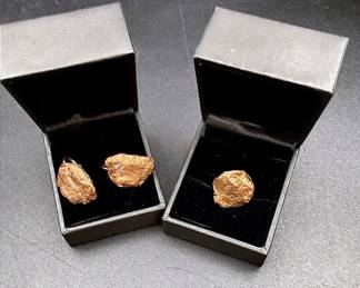 Artisan Copper Nugget Clip-On Earrings And Copper Nugget Lapel Pin Set