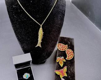 Mixed Jewelry Lot Featuring Colorful Butterfly And Fall Leaf Brooches