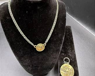 Vintage Renoir Lillian Vernon 1977 JEAN 1894 Coin Necklace & Roman Empire Coin Pendant