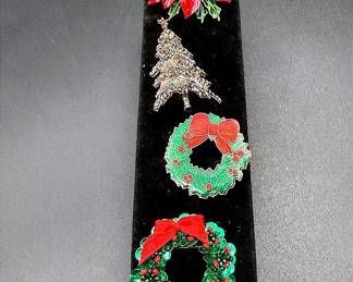 Christmas Brooch Set Featuring ART Christmas Tree Brooch & ART Poinsettia Brooch