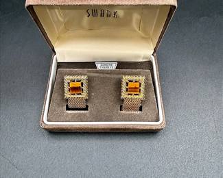 Gold-toned Genuine Tigereye Swank Cufflink Set In Original Packaging