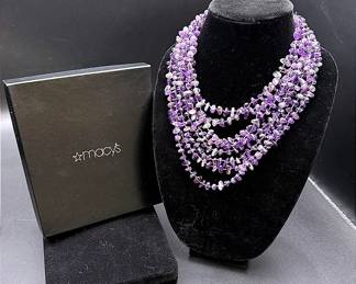 Macy’s Fine Semi-precious Amethyst Chip Eight Strand Necklace