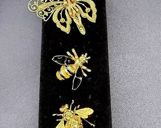 Bees And Butterfly Brooch Set