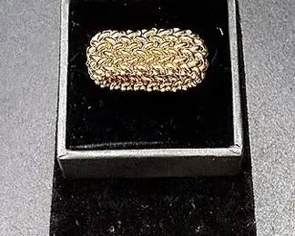 14K Italian Yellow Gold Mesh Ring And A 14k Yellow Gold Interlocking Double-circle Brooch
