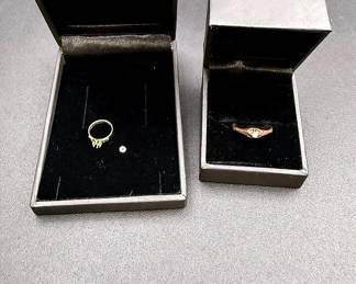 14k Gold Ring With Opalesque Stone And A 14k Gold Infant Ring