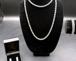 Stylish Sterling Lot Featuring A B.A. Ballou & Co. Charm Bracelet And Monet Rope Chain Necklace