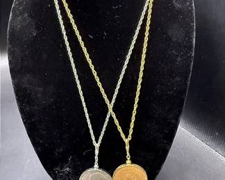 A Gold-toned 1972 Eisenhower Dollar Necklace & A Silver-Toned 1972 Eisenhower Dollar Necklace