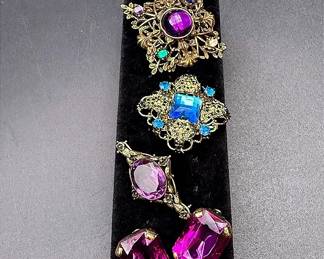Vintage Vibrant Colored Bejeweled Costume Jewelry Lot