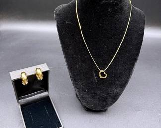 Trifari Gold-Toned Huggie Hoop Earrings And A Gold-Toned Open Heart Pendant Necklace