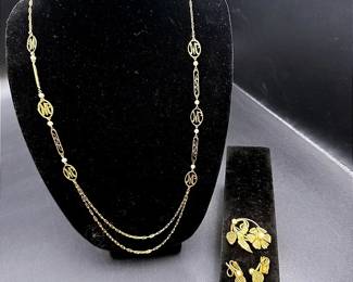 Vintage Avon “M” Initial Necklace & A Gold-toned Flower And Faux Pearl Clip-on Earring & Brooch Set
