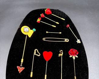 A Collection Of Stick Pins Featuring A Gale Rothstein II Modernist Sculptural Stick Pin