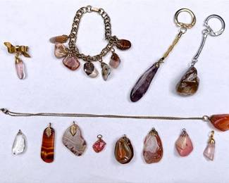 Assorted Polished Stone Pendants And 5 Assembled Polished Stone Jewelry Pieces