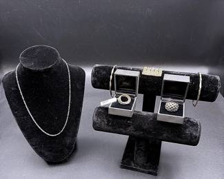 Silver-toned And Sterling Bangles, Rings, Pins And A Chain