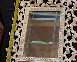Vintage Cast Iron Rococo Style White Mirror