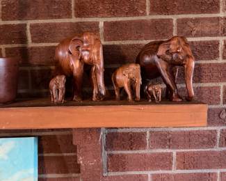 Herd of wood elephants. 