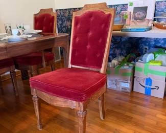 One upholstered chair of six. Excellent condition.