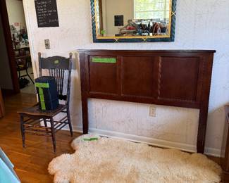Headboard and rails. Faux fur rug. (Very clean!)