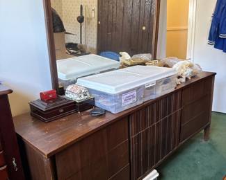 MCM 9-drawer dresser with mirror. Part of a 5-piece set. Set $1,000.