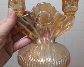 Carnival glass two candle stick holder