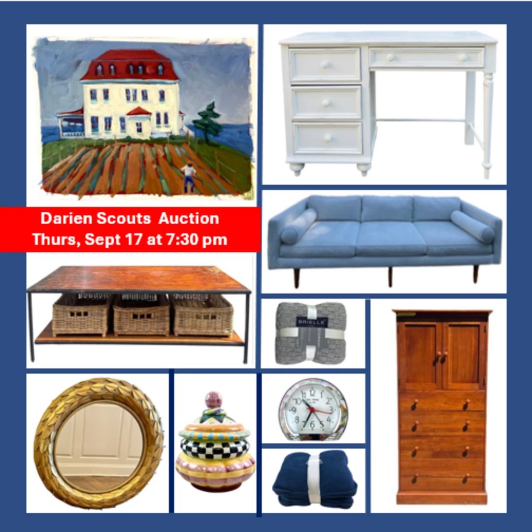 200 lots donated from Darien area homes: furniture, original art, china, housewares, and much more. All proceeds benefit Scouting programs in Darien CT