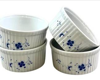 Set Of 4 BIA Cordon Bleu Ramekins 3.5" Wide White Flower Design