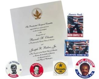 President Obama Inaugural Invitation, 2009 - Plus 6 Presidential Candidate Campaign Buttons