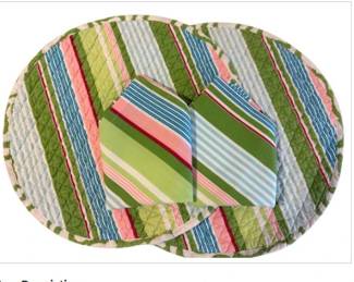 Pair Of Cotton Quilted Reversible Placemats & Napkins