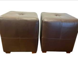 Set Of 2 Brown Faux Leather Ottomans