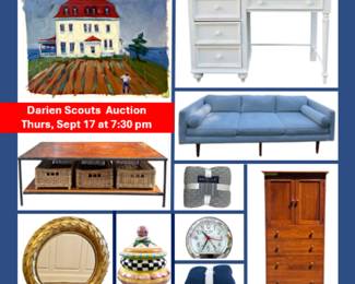 200 lots donated from Darien area homes: furniture, original art, china, housewares, and much more. All proceeds benefit Scouting programs in Darien CT
