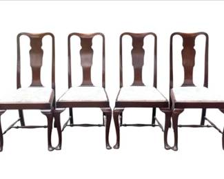 Set Of 4 Queen Anne Style Mahogany Dining Chairs
