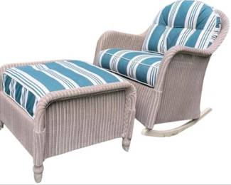 Lloyd Flanders Reflections Wicker Rocking Chair, Ottoman And Striped Cushions