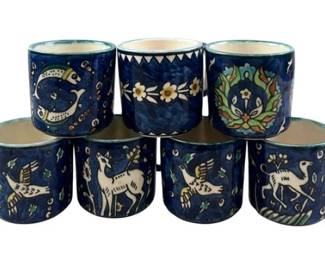 Set Of 7 Vintage Jerusalem Armenian Hand-Painted Pottery Mugs