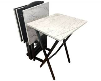 Set Of 4 Stacking Tables, White And Black Marble Finish