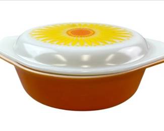 Vintage Pyrex Sunflower Dish With Lid - 8" Long X 6.5" Wide (Interior) X 4" High