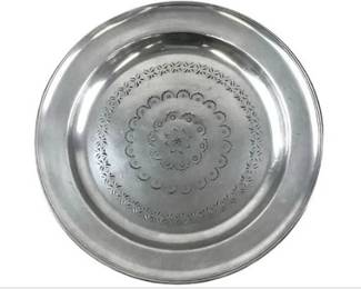 European Pewter Serving Plate With Decorative Motifs